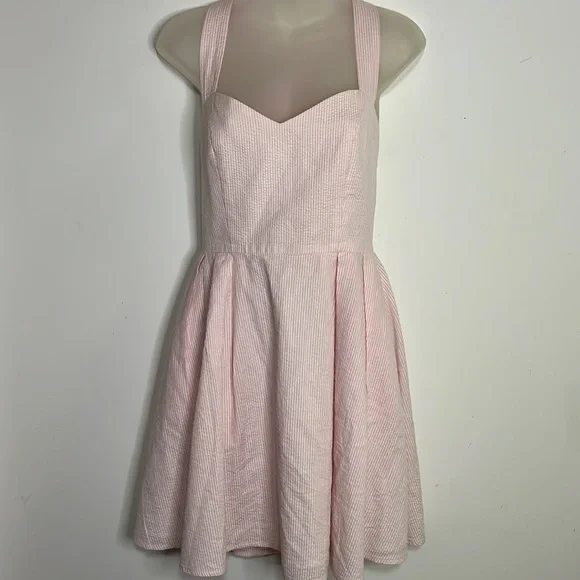 Lauren James Dress The Livingston Oxford Dress Pink Seersucker Bow Tie Back - Picture 1 of 9